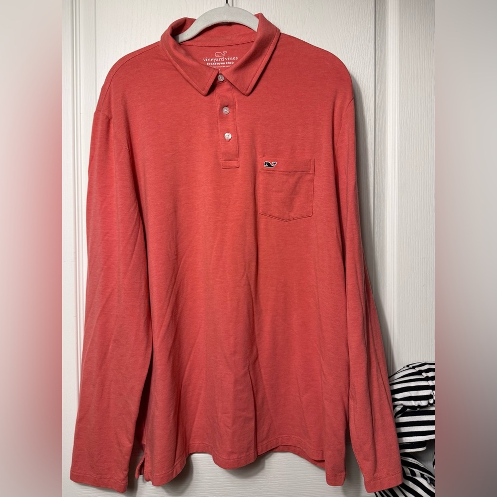 Vineyard Vines Long sleeve Edgartown Polo in Coral Style No. 1K2351